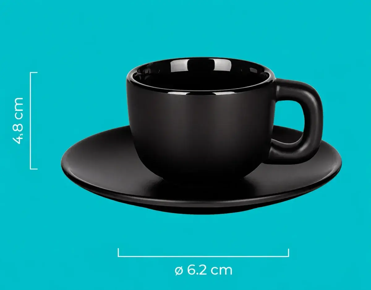 Measured Black Espresso Cup on Turquoise.webp